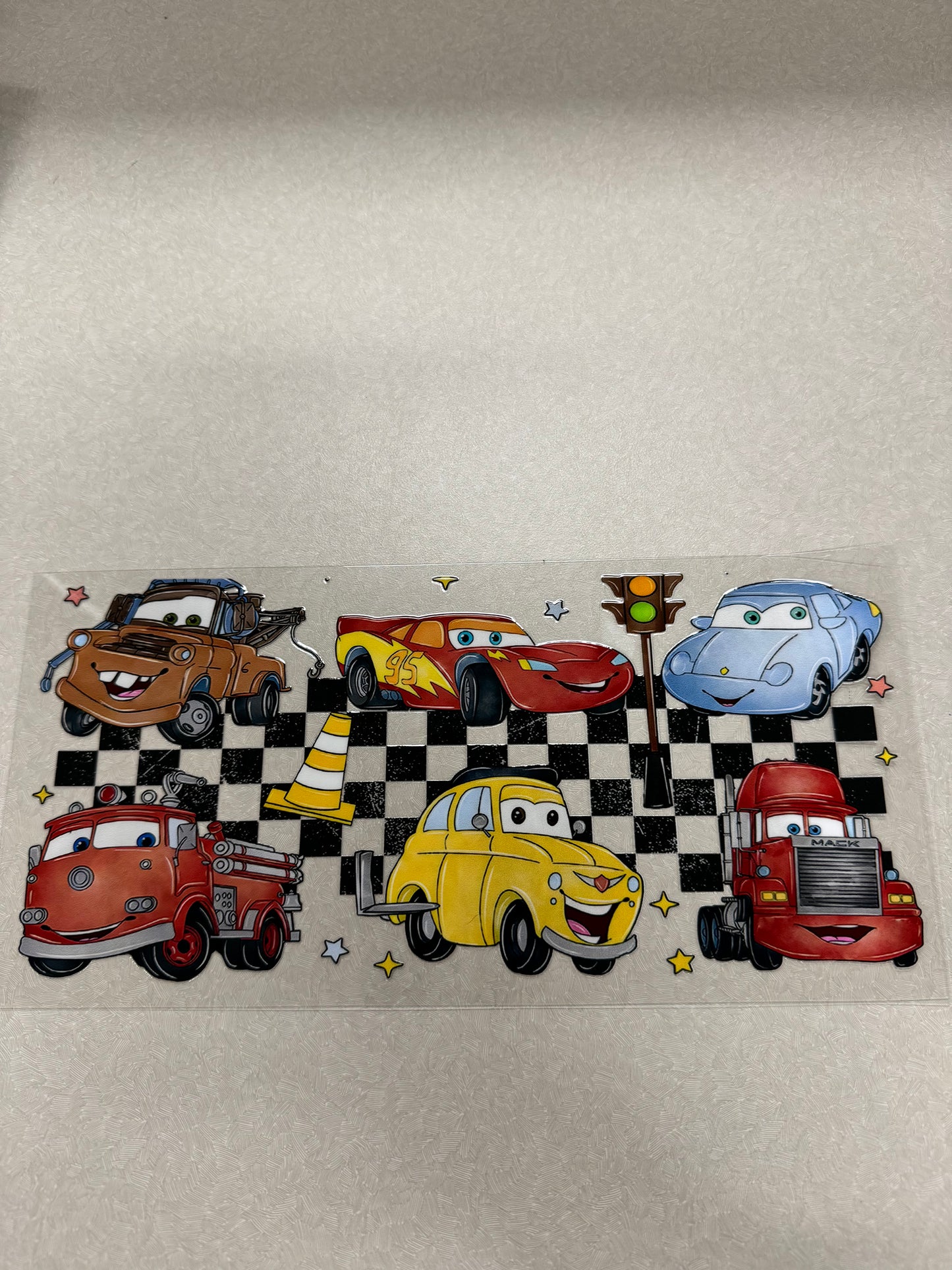 Cars with checkered background
