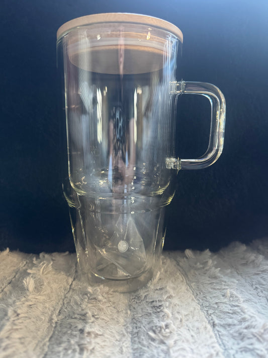 32 oz glass with handle snow globe