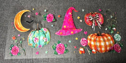 Pink Witch Hat/Floral Pumpkin